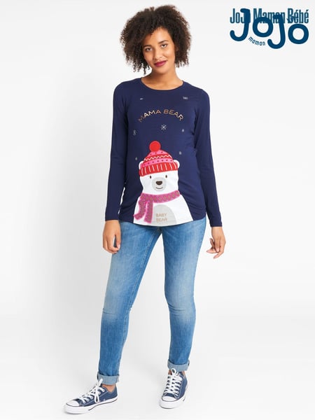 JoJo Maman Bébé Navy Mama Bear Christmas Maternity Top (D66866) | € 52