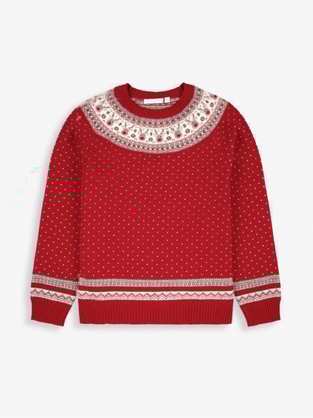 JoJo Maman Bébé Red Knitted Christmas Reindeer Fair Isle Pattern Jumper (D66875) | € 63