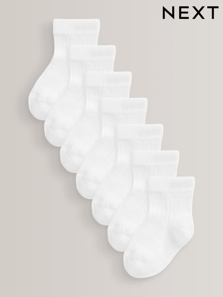 White 7 Pack Rib Baby Socks (0mths-2yrs) (D67450) | € 11