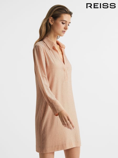 Reiss Nude Austin Embellished Mini Shirt Dress (D68891) | € 418