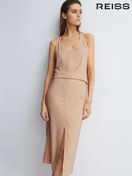 Reiss Nude Brooklyn Embellished High Rise Midi Skirt (D68893) | € 309