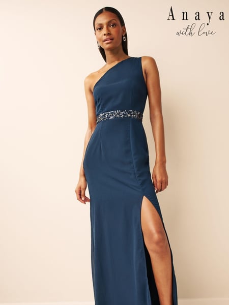 Anaya With Love Blue One Shoulder Maxi Bridesmaid Dress With Embellished Waistband (D70380) | € 33
