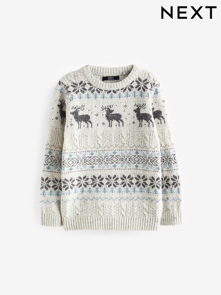 Grey Fairisle Pattern Knitted Christmas Jumper (3mths-16yrs) (D71479) | € 4 - € 6