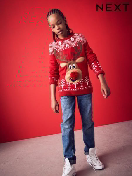 Red Reindeer Fairisle Pattern Knitted Christmas Jumper (3mths-16yrs) (D71481) | € 5 - € 6
