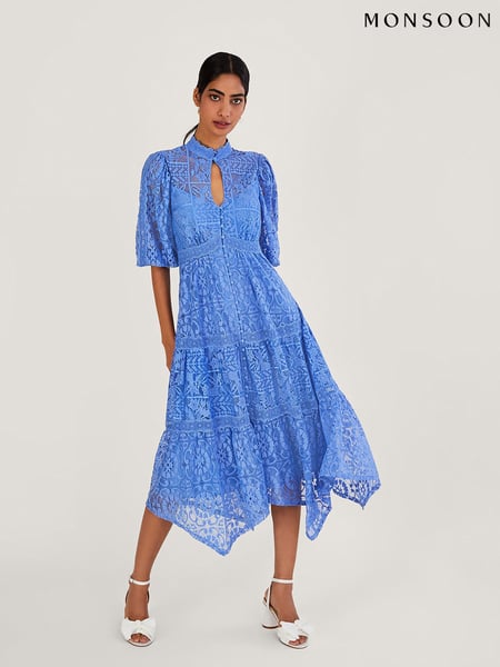 Monsoon Blue Rhea Lace Hanky Hem Shirt Dress (D71610) | € 58