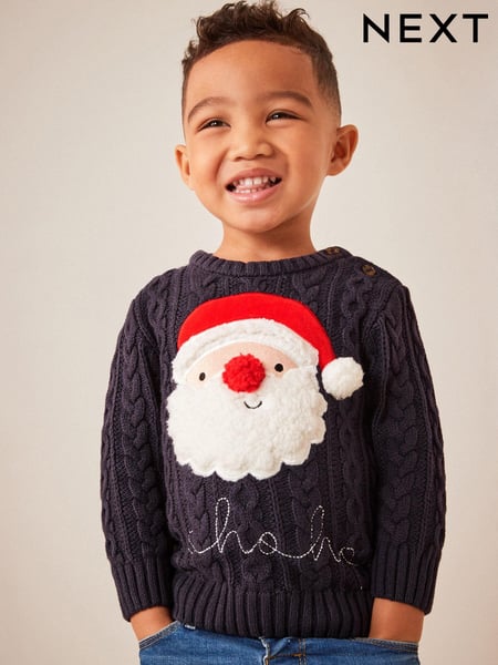 Navy Blue Santa Knitted Christmas Jumper (3mths-7yrs) (D71661) | € 4