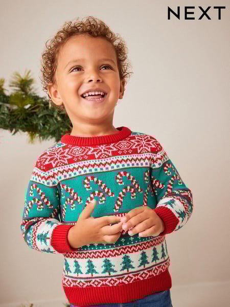 Red/Green Candy Cane Fairisle Pattern Knitted Christmas Jumper (3mths-7yrs) (D71667) | € 4