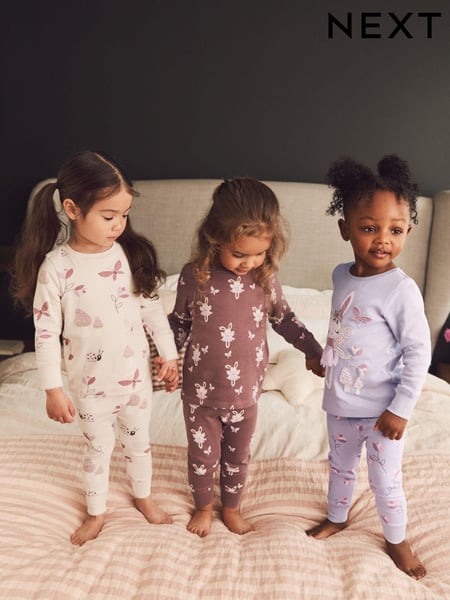 Purple/White Bunny Long Sleeve Printed Snuggle Pyjamas 3 Pack (9mths-8yrs) (D73941) | € 37 - € 45