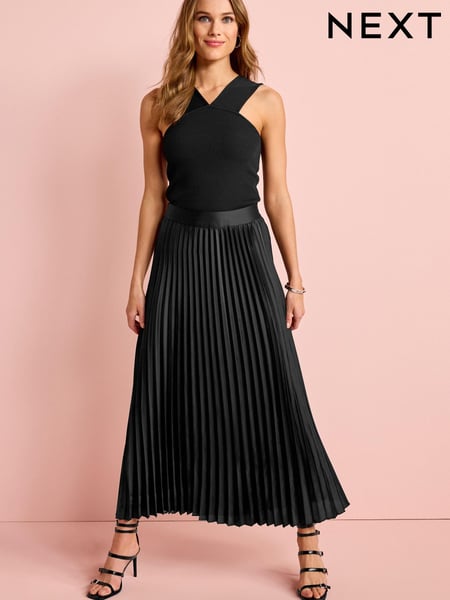 Black Satin Pleated Midi Skirt (D74491) | € 27