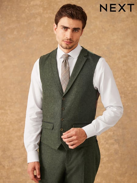 Green Regular Fit Trimmed Donegal Waistcoat (D75083) | € 88