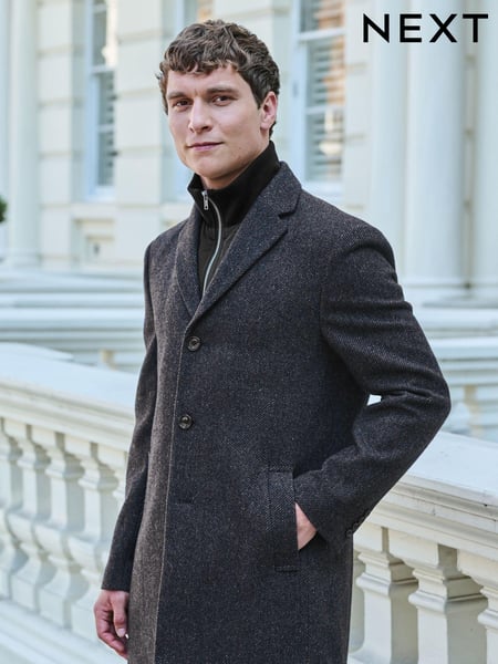 Navy Blue Signature Wool Rich Textured Epsom Overcoat (D75533) | € 41