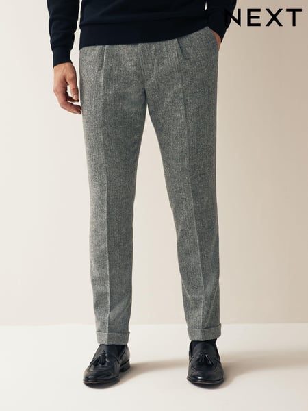 Grey Slim Fit Nova Fides Wool Blend Herringbone Suit: Trousers (D76726) | € 20