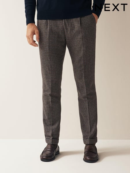 Brown Slim Wool Blend Puppytooth Suit Trousers (D76729) | € 20