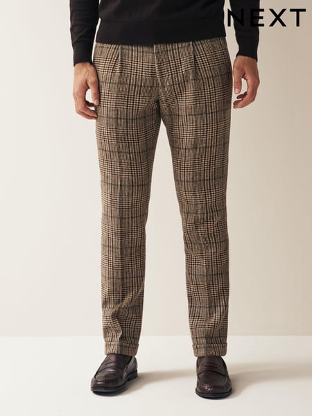 Brown Slim Wool Content Check Suit Trousers (D76732) | € 20