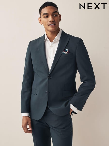Teal Blue Tailored Fit Two Button Suit (D76742) | € 18