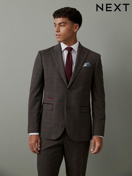 Brown Slim Trimmed Check Suit (D76748) | € 29