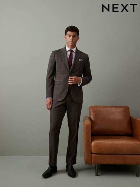 Brown Slim Trimmed Check Suit: Trousers (D76749) | € 15