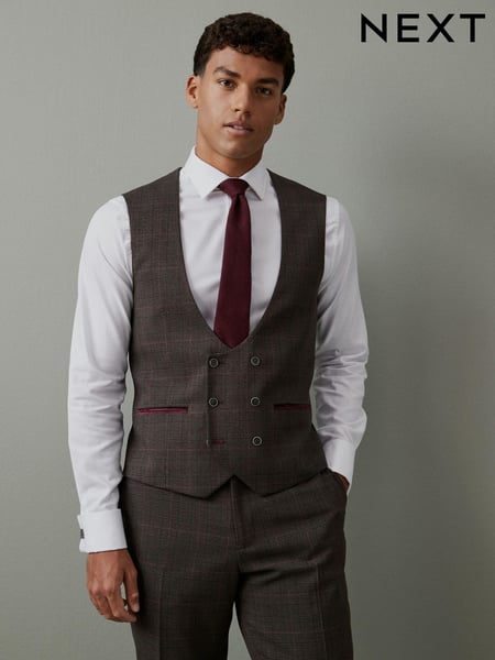 Brown Trimmed Check Suit: Waistcoat (D76750) | € 15