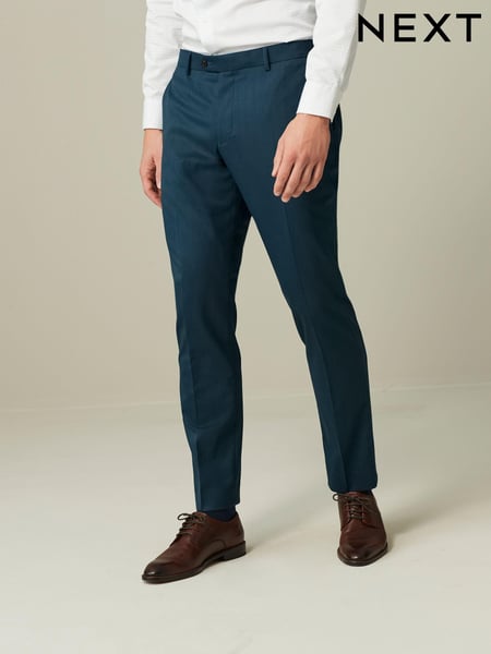 Teal Blue Slim Fit Wool Blend Suit Trousers (D76758) | € 25