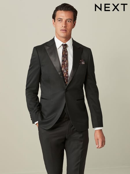 Black Tailored Fit Wool Blend Shiny Tuxedo Suit Jacket (D76760) | € 57