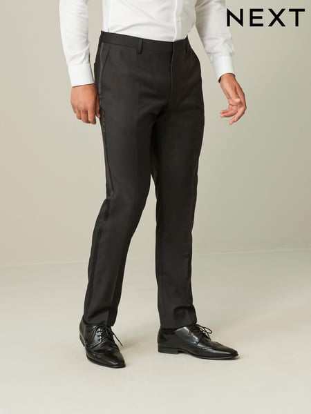Black Tailored Fit Wool Blend Shiny Tuxedo Suit Trousers (D76761) | € 30