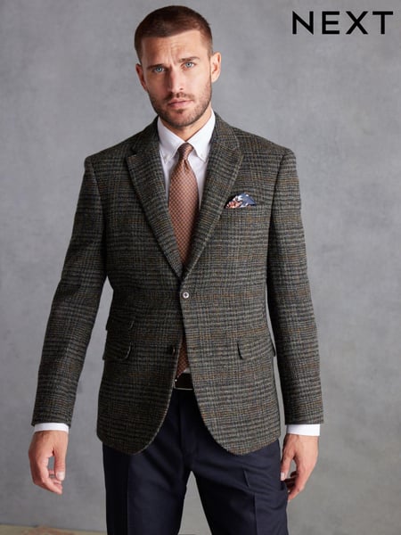 Dark Grey Check Signature Harris Tweed British Wool Blazer (D76890) | € 68