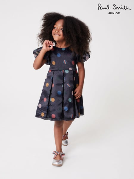Paul Smith Junior Girls Navy Occasion 'Artist Stripe' Polka Dot Dress (D78290) | € 23