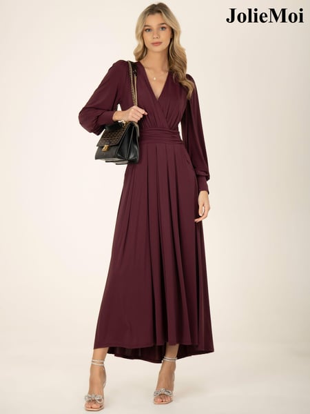 Jolie Moi Red Rashelle Jersey Long Sleeve Maxi Dress (D82256) | € 148
