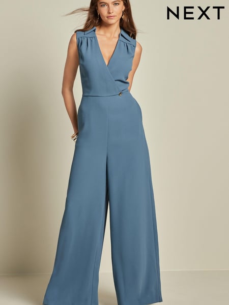 Blue Tailored Crepe Sleeveless Jumpsuit (D82640) | € 21