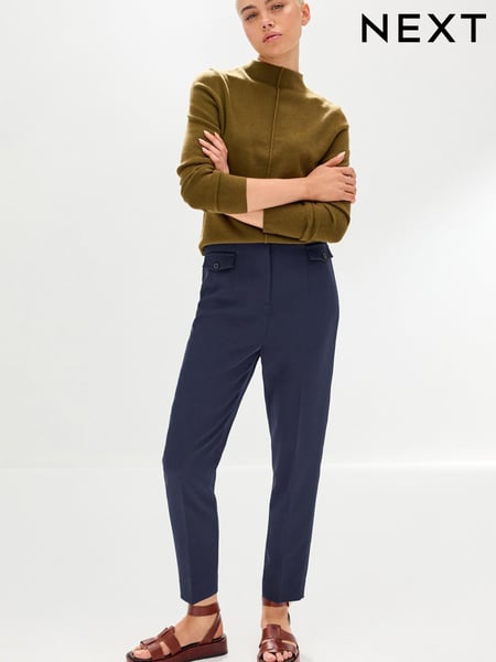 Navy Tailored Button Detail Taper Trousers (D82644) | € 10
