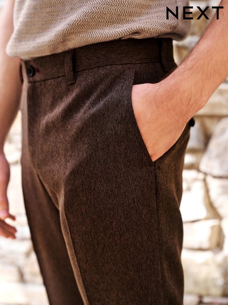 Brown Slim Trimmed Herringbone Textured Trousers (D82898) | € 9