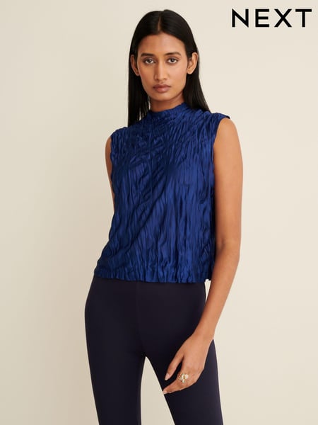 Navy Blue Textured Sleeveless Top (D82905) | € 7