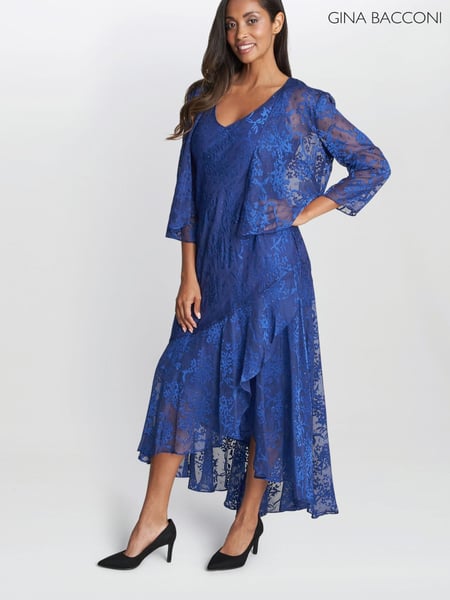 Gina Bacconi Blue Barbara Midi Dress With Cascade Jacket (D83029) | € 109