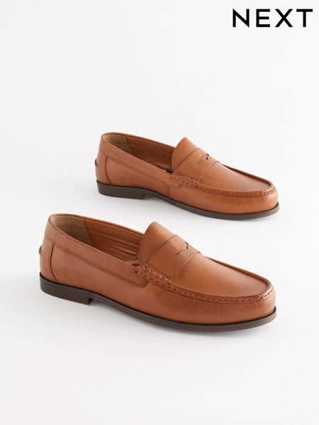 Tan Brown Wide Fit Leather Penny Loafers (D83065) | € 33