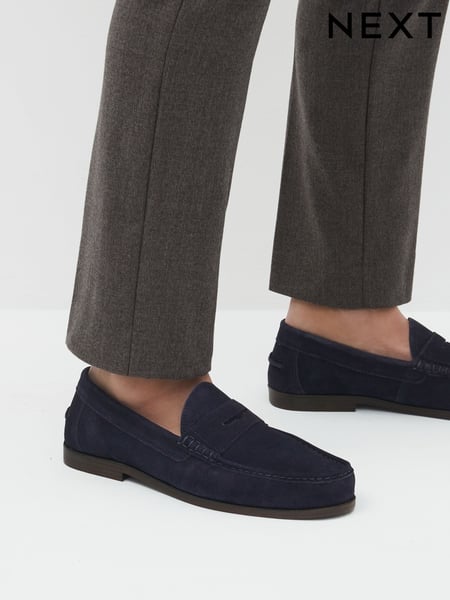 Navy Blue Suede Wide Fit Penny Loafers (D83066) | € 31