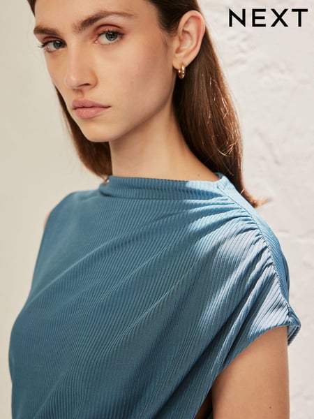 Teal Blue Premium Asymmetric Drape Top (D83887) | € 27