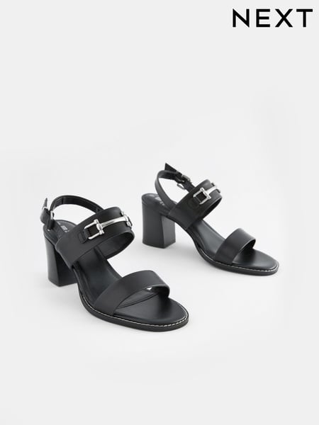 Black Forever Comfort® Leather Snaffle Block Sandals (D84038) | € 14