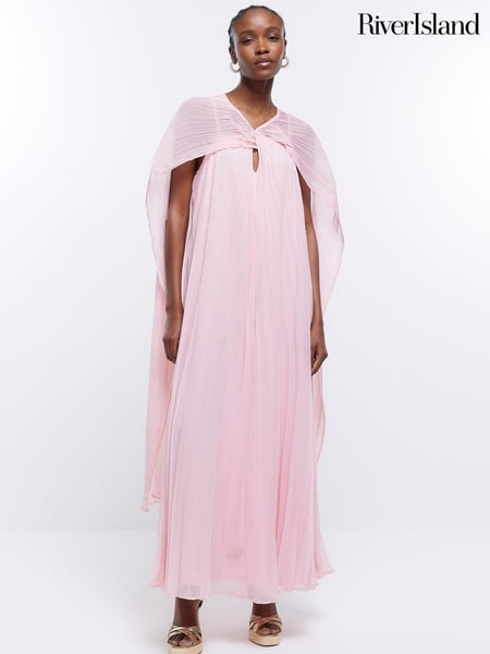 River Island Pink Pleated Cape Maxi Dress (D84069) | € 34