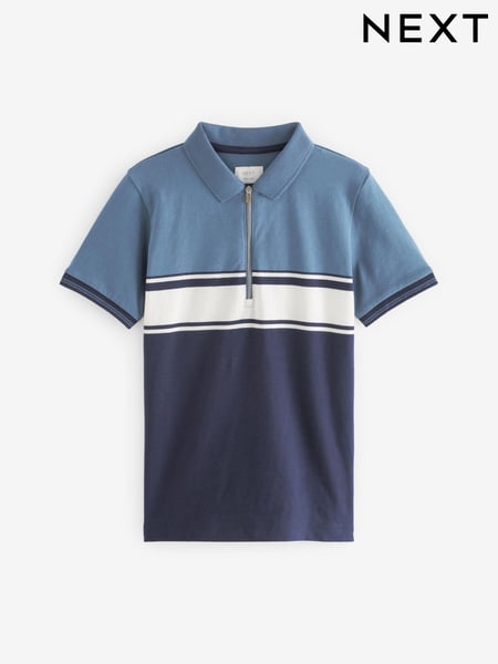 Blue/White Colour Block Short Sleeve Zip Neck Polo Shirt (3-16yrs) (D84242) | € 4 - € 6