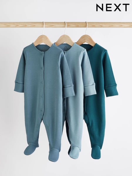 Petrol Blue 3 Pack Baby Sleepsuits (0-2yrs) (D84250) | € 17 - € 20