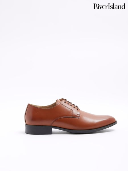 River Island Brown Formal Point Leather Lace-Up Brogue Derby Shoes (D84531) | € 27