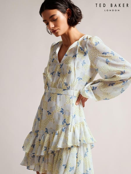 Ted Baker Sky Blue Suziiee Waisted Asymmetric Ruffles Mini Dress (D86153) | € 114
