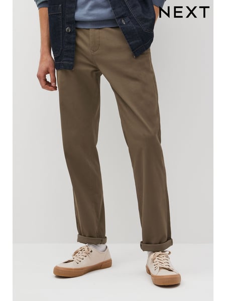 Brown Mushroom Straight Fit Stretch Chinos Trousers (D86925) | € 36