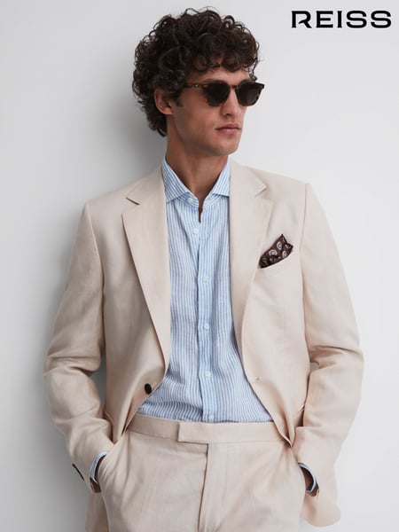 Reiss Stone Kin Slim Fit Single Breasted Linen Blazer (D87092) | € 465