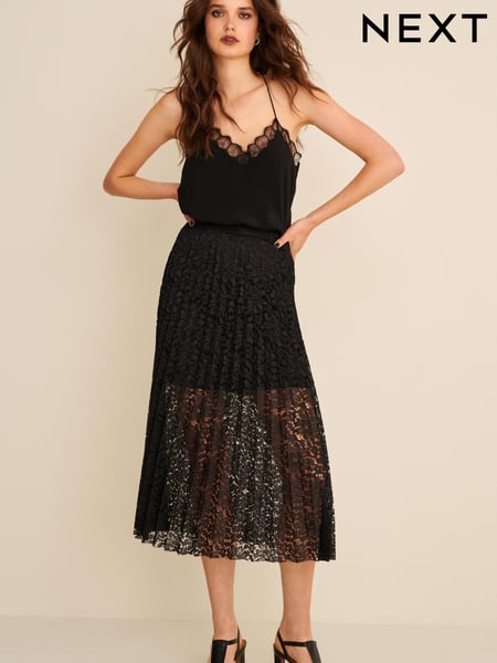 Black Lace Pleated Midi Skirt (D87163) | € 23