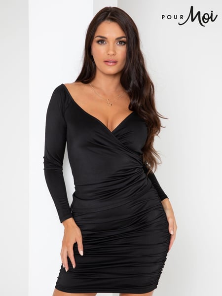 Pour Moi Black Adele Shine Jersey Ruche Mini Skirt (D87998) | € 55