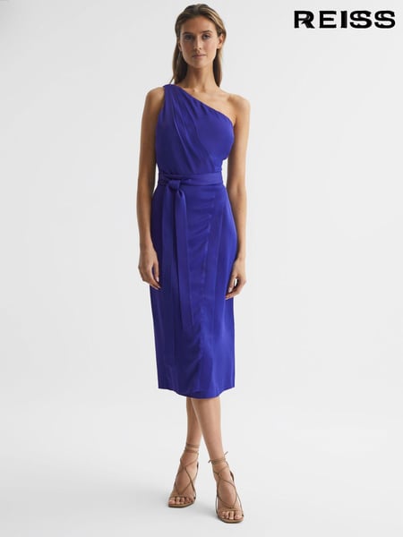 Reiss Purple Flora Off-The-Shoulder Satin Midi Dress (D89710) | € 387