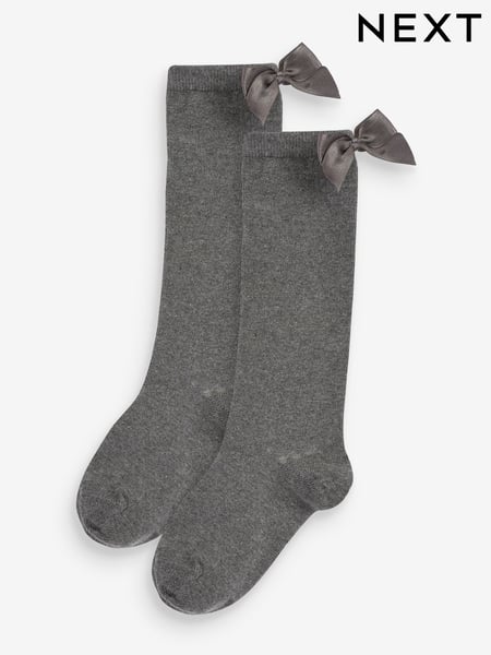 Grey 2 Pack Cotton Rich Bow Knee High Socks (D89964) | € 7 - € 9