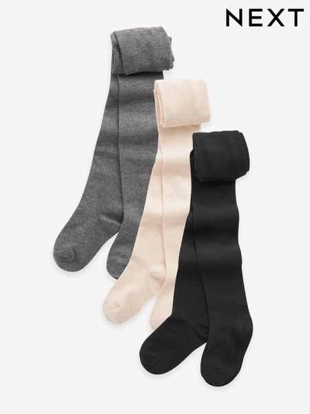 Black/Oatmeal/Charcoal 3 Pack Cotton Rich Tights (D89965) | € 16 - € 23