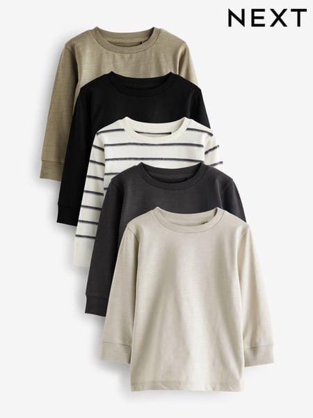 Black/White Plain Long Sleeve T-Shirts 5 Pack (3mths-7yrs) (D94566) | € 31 - € 37
